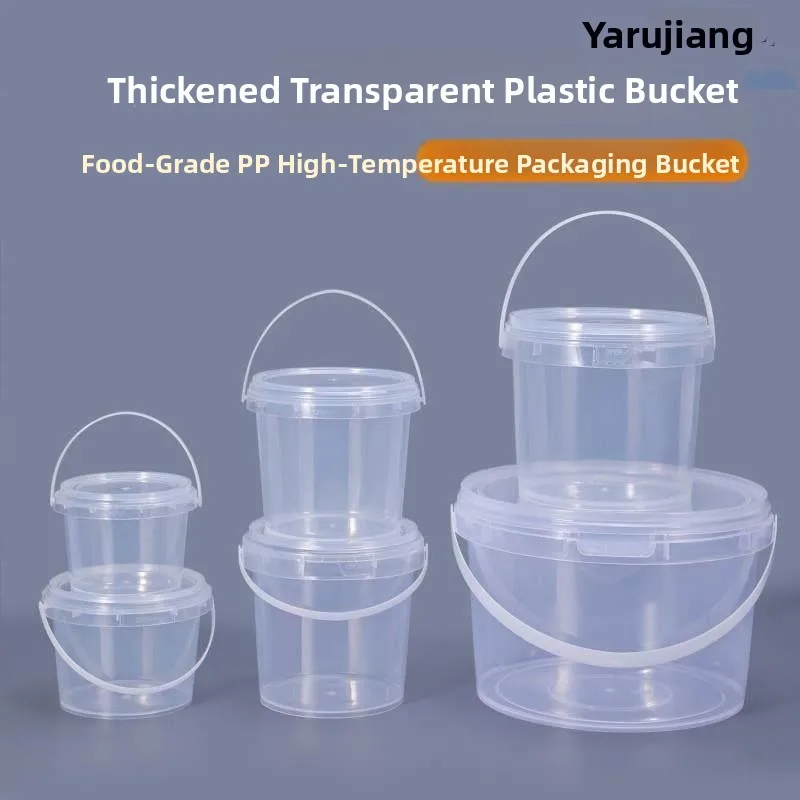 

Thickened Food Grade Transparent Plastic Bucket Fruit Small Water Bucket with Lid Handheld Takeaway Sealed Packing round Buck...