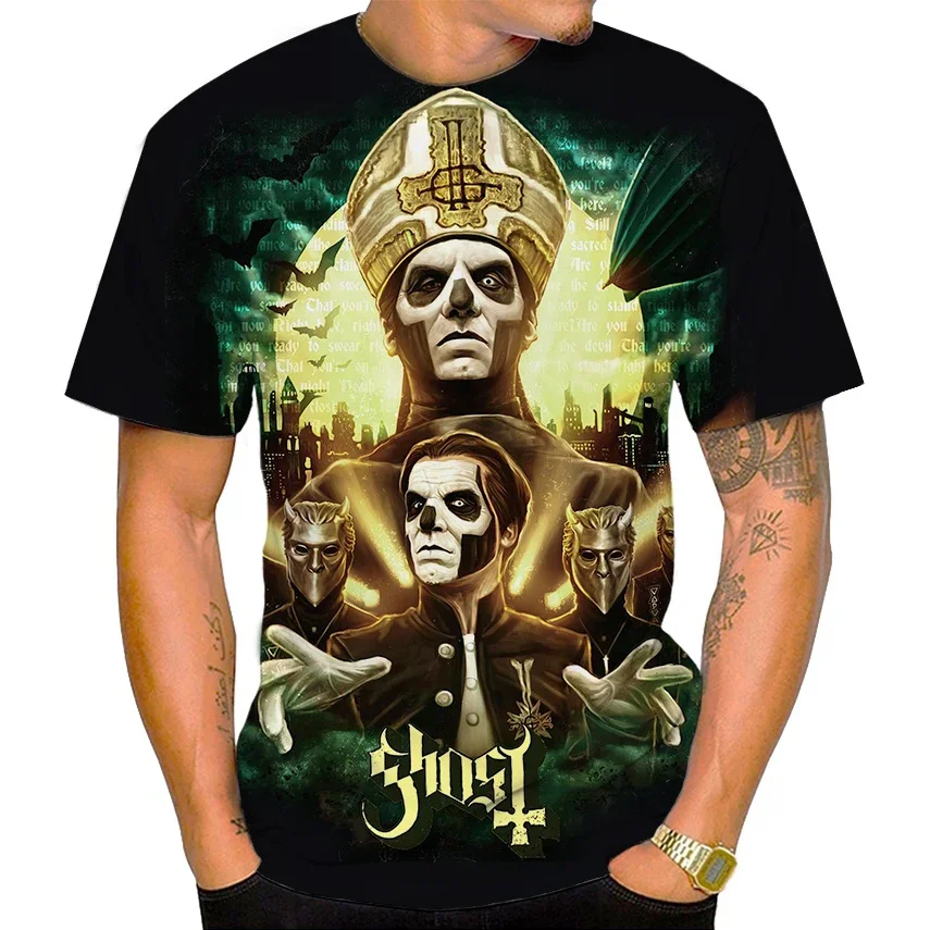 2024 Vintage Ghost Band T-Shirt 3D Printed Mens Cool Streetwear Short Sleeve Hip Hop T-Shirt Oversized Harajuku Tops Clothing