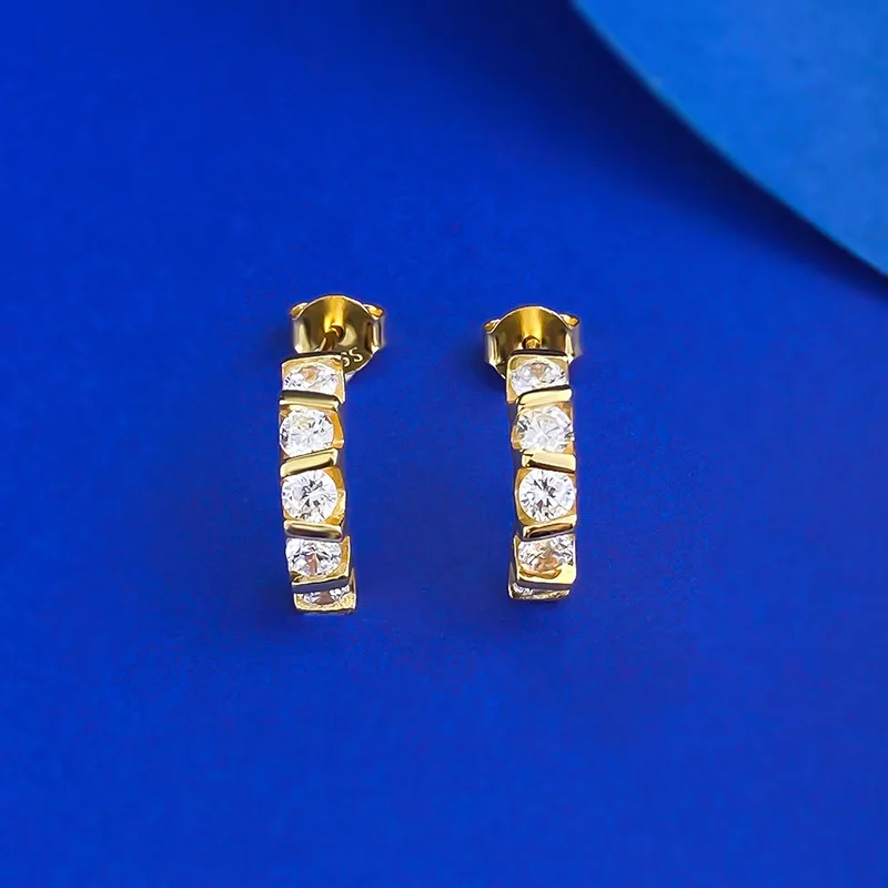 

Sparkling Full High Carbon Diamond Stud Earrings for Women - Gold Plated Engagement Ear Earrings & Wedding Anniversary Jewelry