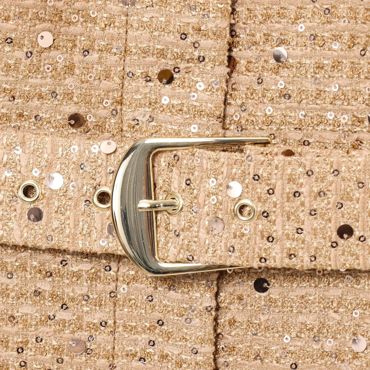 High Street damesbomberjack met pailletten en riem Mode ChicTurn-down kraag Lange mouw Damesjas met enkele rij knopen