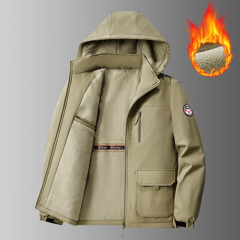 

Мужская уличная куртка Big&Tall 8XL на флисовой подкладке, толстая теплая зимняя куртка, ветровка для пешего туризма, кемпинга, верхняя одежда больших размеров, пальто с капюшоном