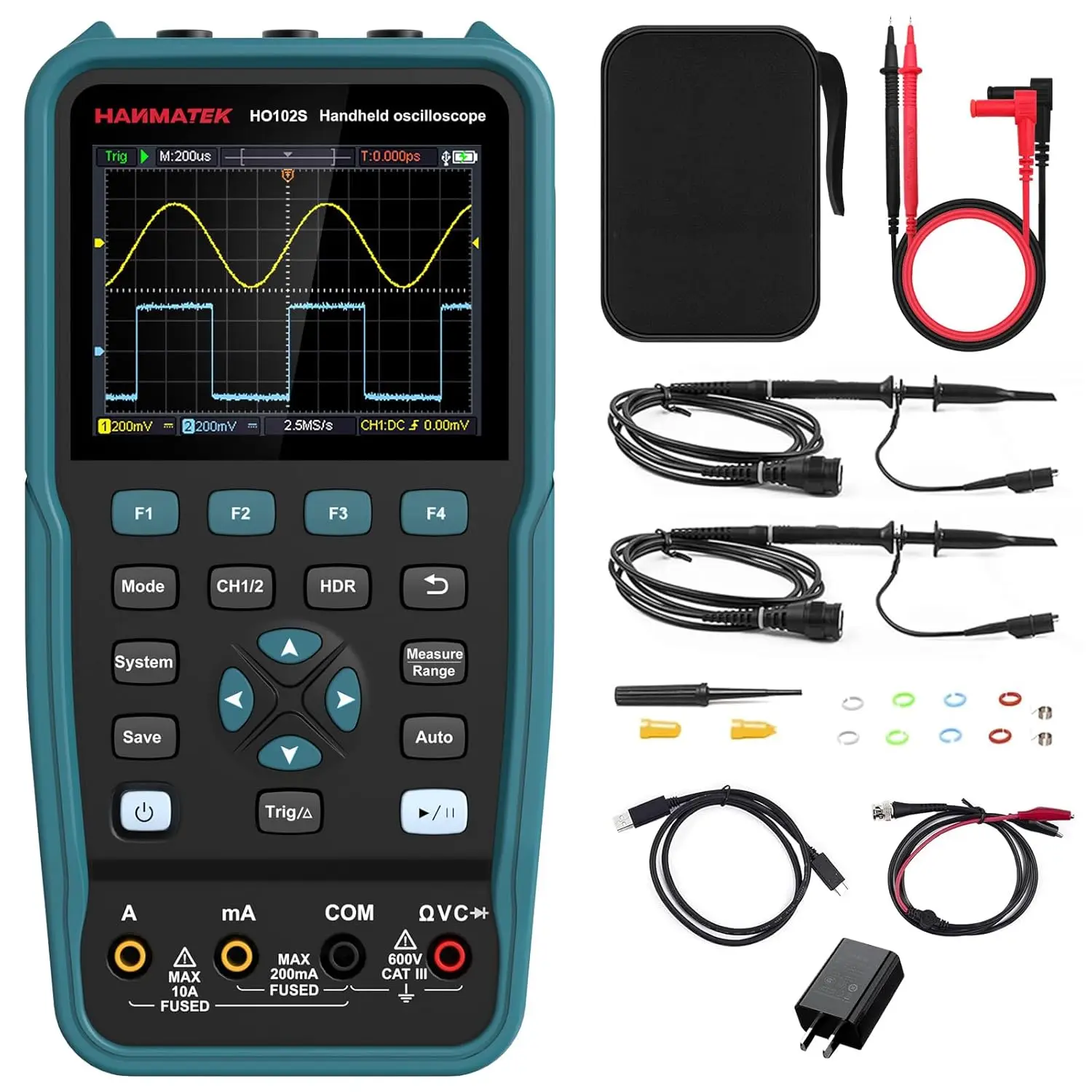 3 in 1 Handheld Oscilloscope Multimeter 100Mhz Waveform Generator Oscilloscope with 2 Channels 3.5