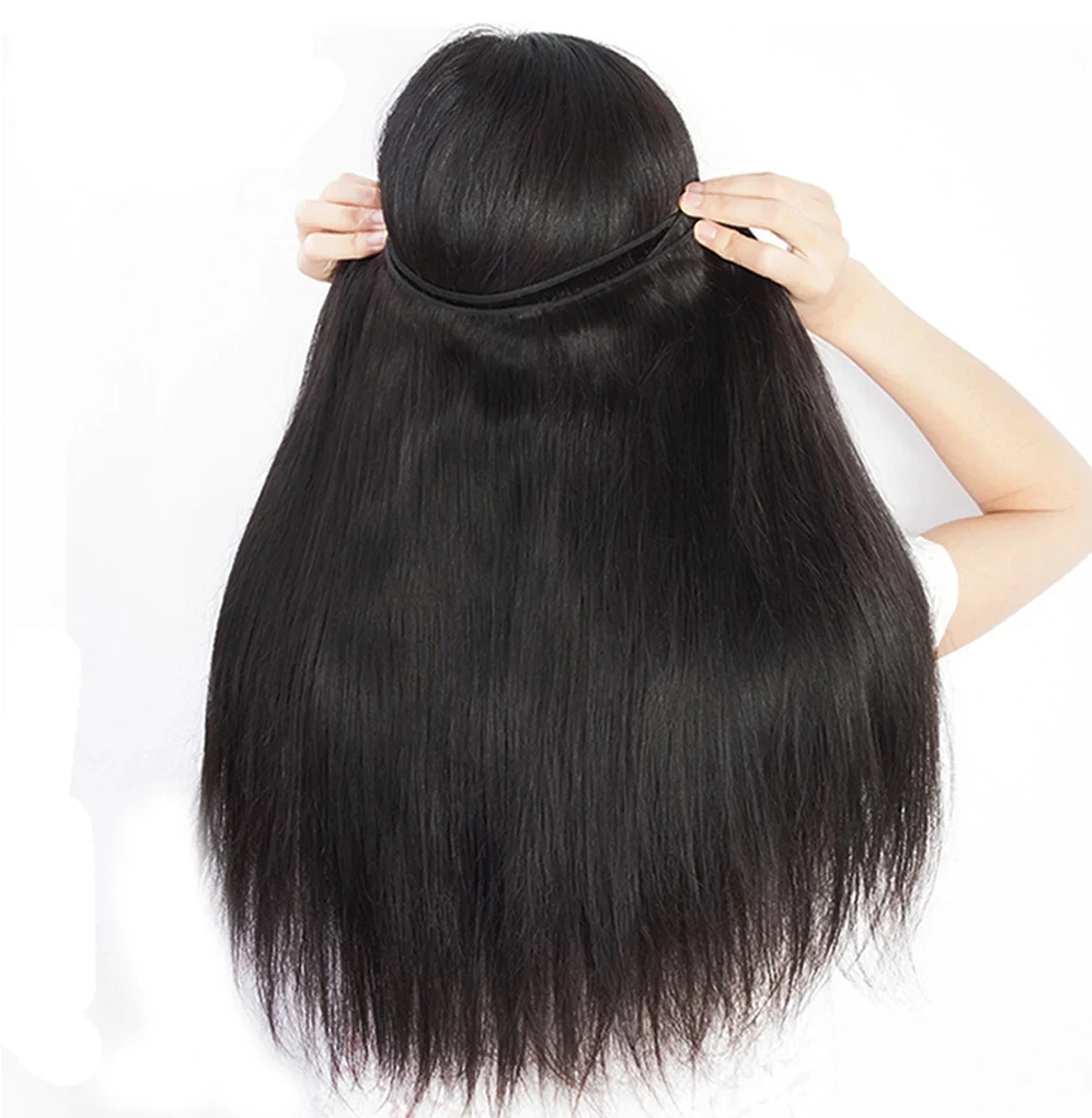 Extensiones de cabello humano brasileño liso para mujeres negras, con cierre de 4x4 3 mechones, paquete de cabello de encaje transparente