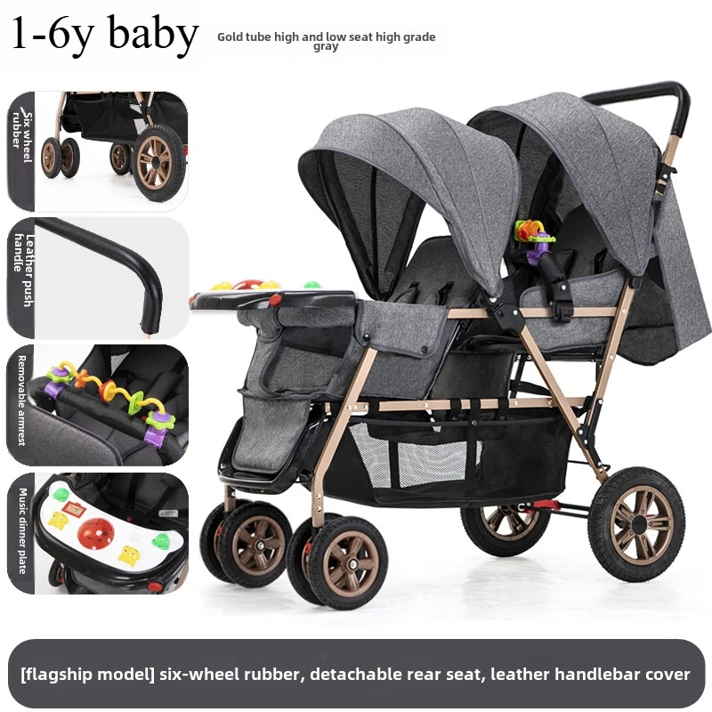 Twin baby strollers sit high and low front and rear double lightweight folding convenient for travel