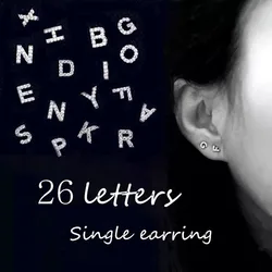 1 Single Micro-inlay CZ Initial Letter Alphabet Stud Earring for Women Girl