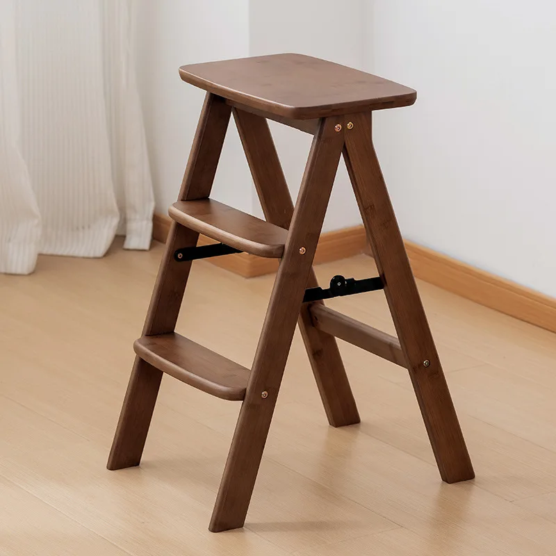 

OMGD Ladder Stool Household Ladder Folding Multi-functional Dual-purpose Solid Wood Ladder Chair Three-step Ladder Bench Bench