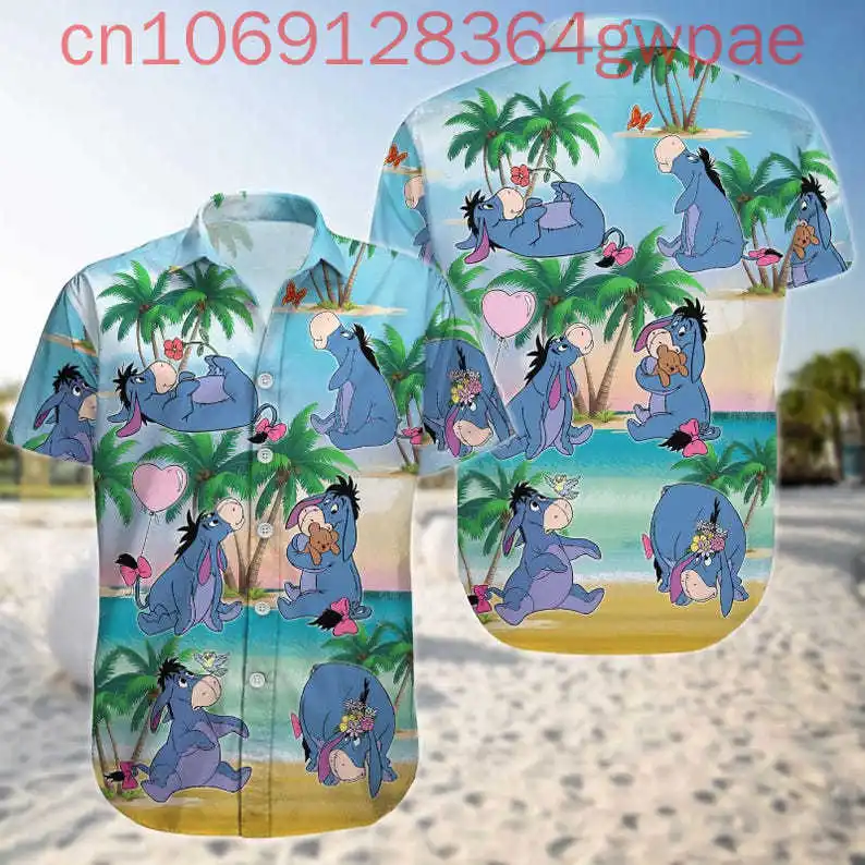 

Disney Eeyore 3D Print Hawaiian Shirts Men's Women's Kids Summer Casual Short Sleeve Beach Shirts Fashion Button Shirts