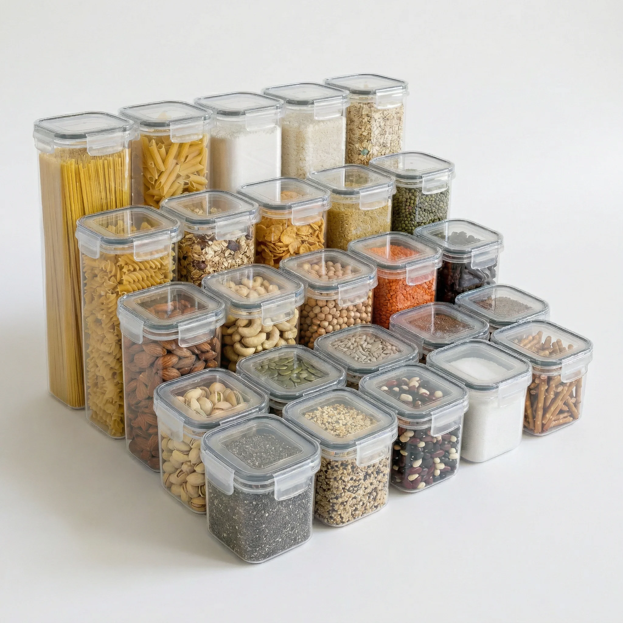 Boite Rangement Cuisine 25 Pièces, Boite Hermetique Alimentaire en Plastique Sans BPA, Set Bocaux de Rangement Empilables pour Céréales, Pâtes et Farine (0.8L-2.8L)