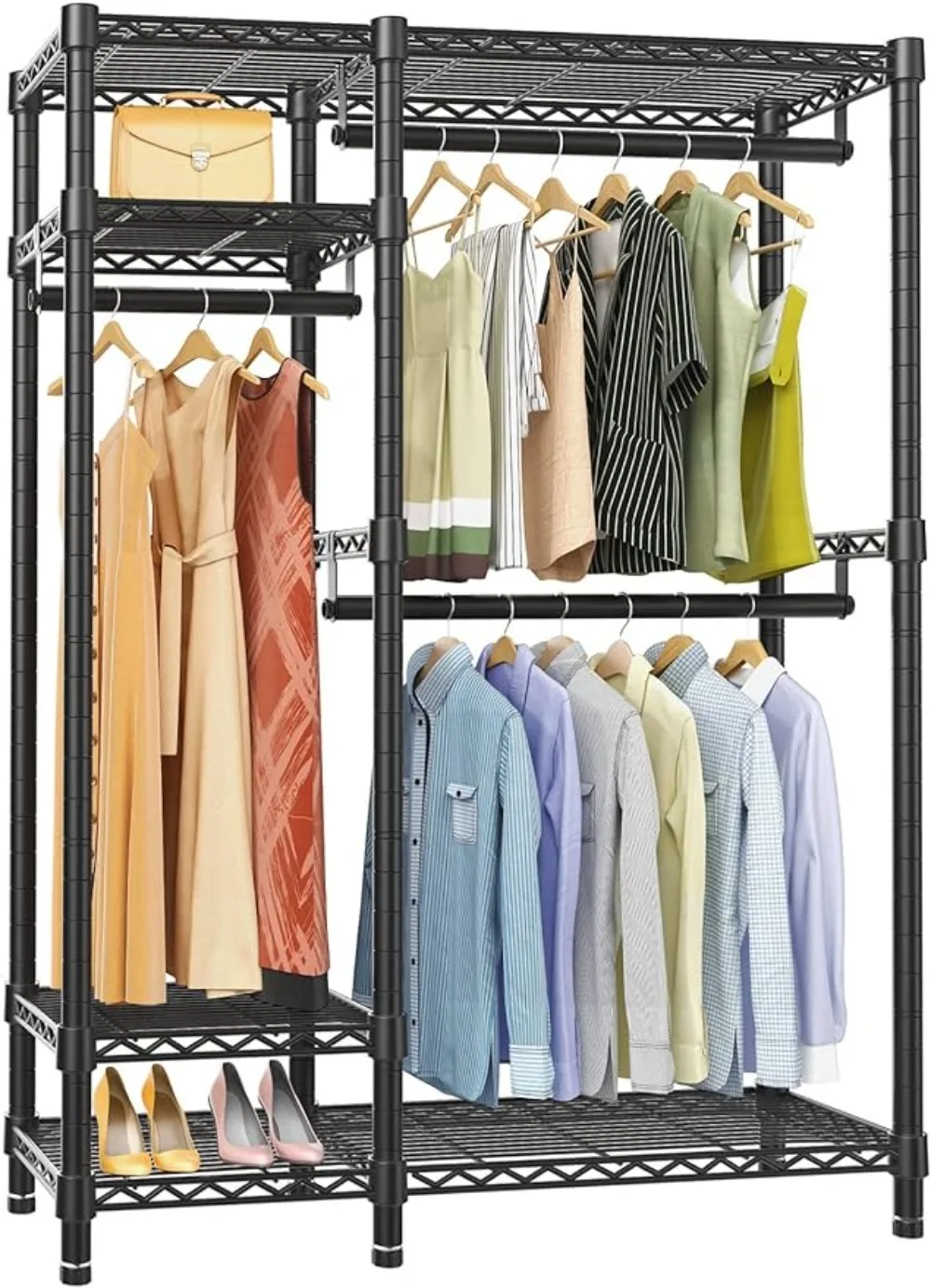 

VIPEK V2S Garment Rack Heavy Duty Commercial Grade Rack, 4 Tiers Adjustable Wire Shelving Clothing Racks with 3 Hanging Rods