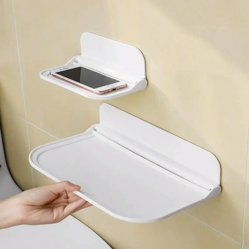1/2Pcs Wall Mounted Folding Storage Shelf No Drilling Installation Waterproof For Bathroom Kitchen Storing Small Daily Items