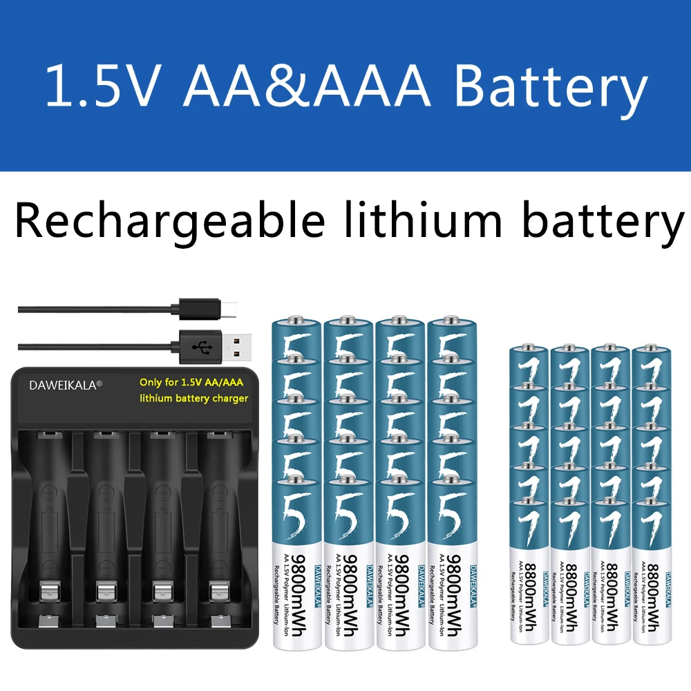 AA AAA Battery 1.5V Rechargeable Lithium-ion Battery for remote control mouse small fan Electric toy USB charger