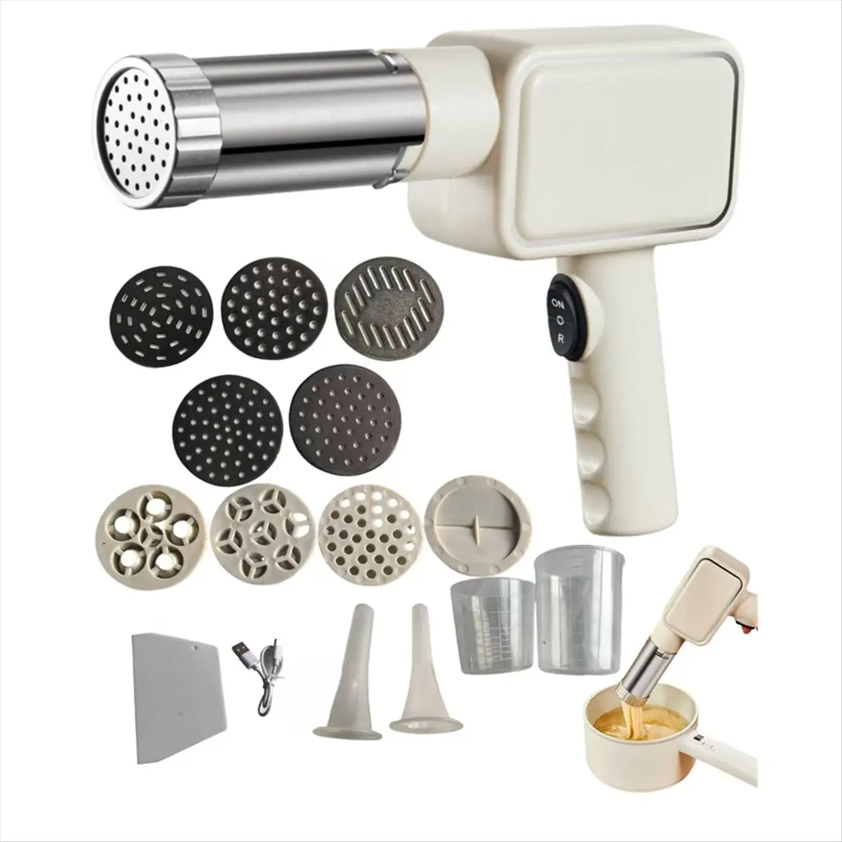 New Electric Pasta Machine, Household Handheld Wireless Noodle Machine. A Homemade Noodle Machine with Nozzles