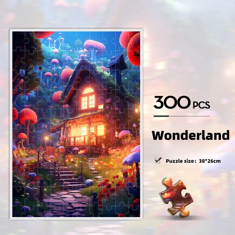 300 Pieces Exquisite Jigsaw Puzzle Wonderland Adult Children Educational Toys Handmade DIY Puzzle Hanging Wall Gift Box 38*26cm