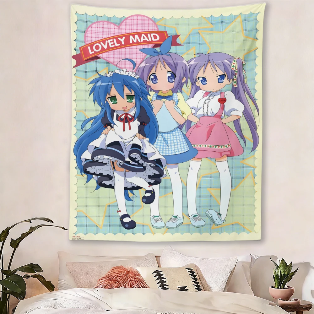 Lucky Star Anime Tapestry, Lovely Maid Character Wall Hanging, Manga Girls Wall Tapestry For Bedroom Dorm Room Decor
