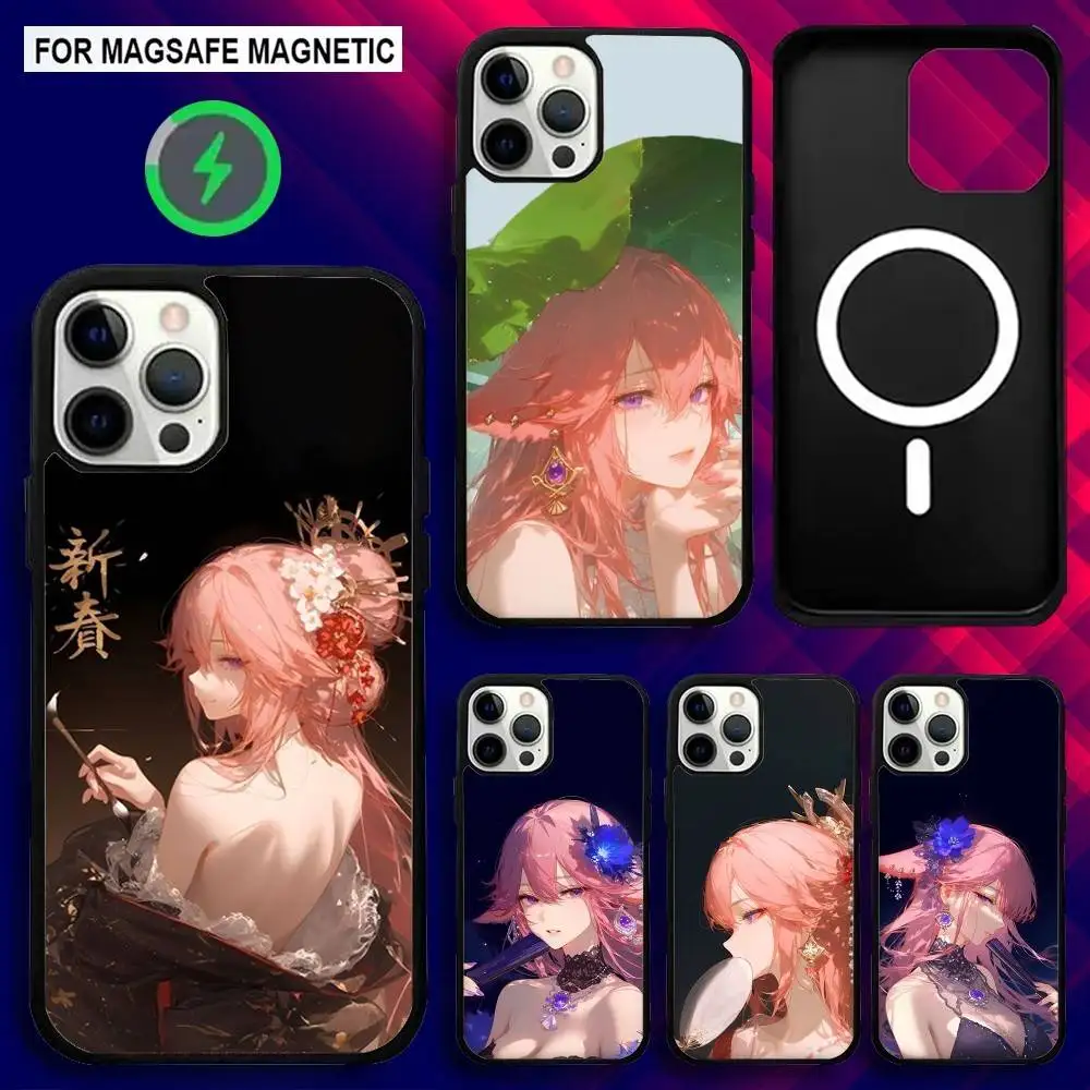 

G-Genshin Y-Yae Miko Phone Case For iPhone 16e,16,15,14,13,12,11,Plus,Pro,Max,Mini Magsafe Magnetic Wireless Charging