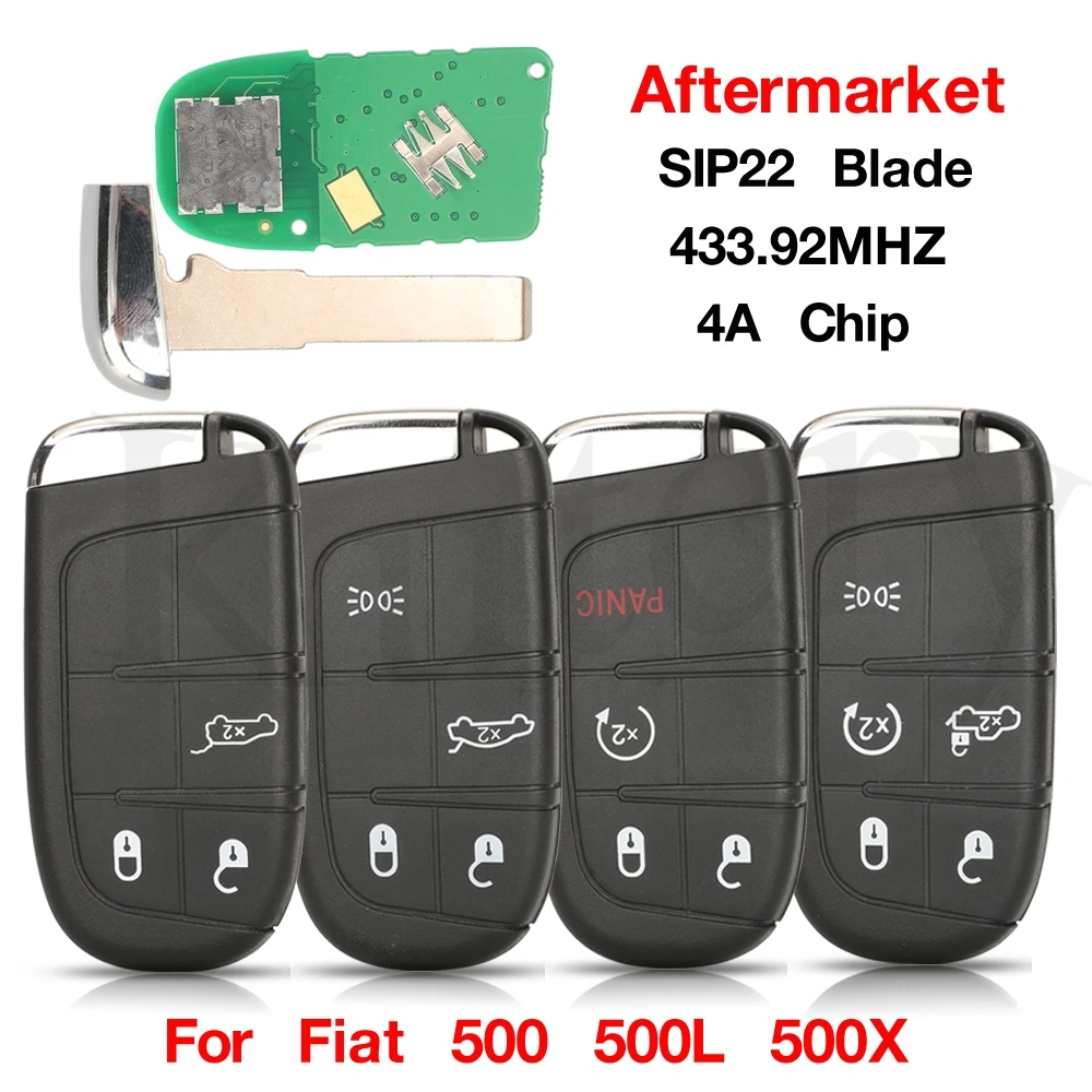 Jingyuqin chave remota de carro com chip 3/4/5BTN 433.92MHZ 4A com lâmina SIP22 sem cortes para Fiat 500 500L 500X 2015 + substituição de chave de carro