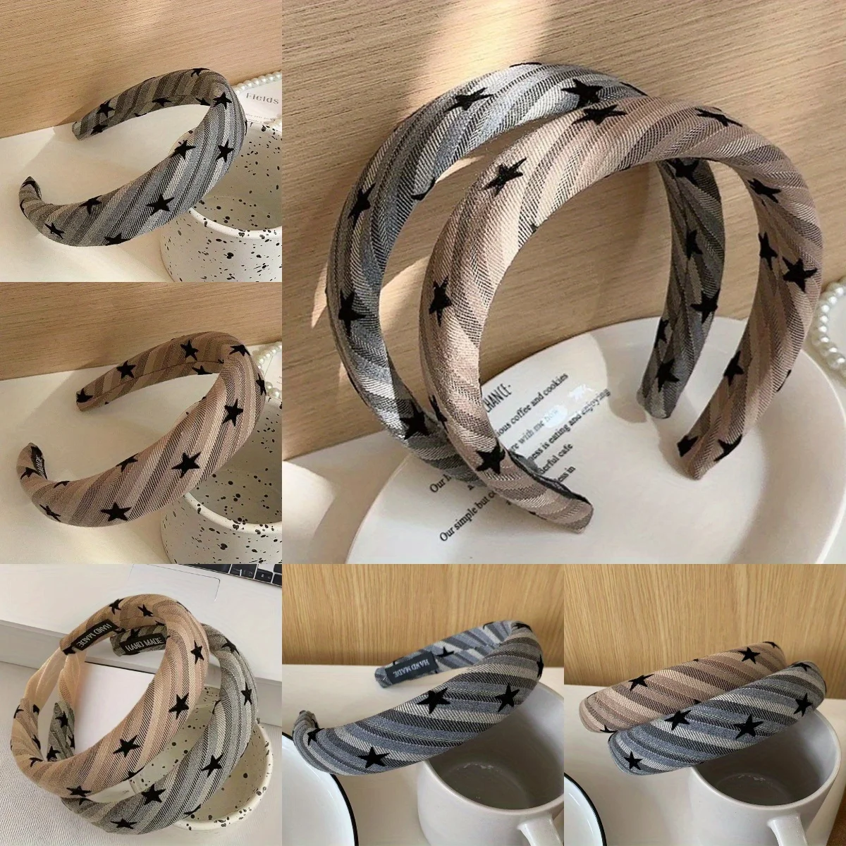 French High Crown Headband Hairband Hair Hoop Star and Stripe Pattern Wide Retro Chic for Women Girls Party Daily Hair Headwear