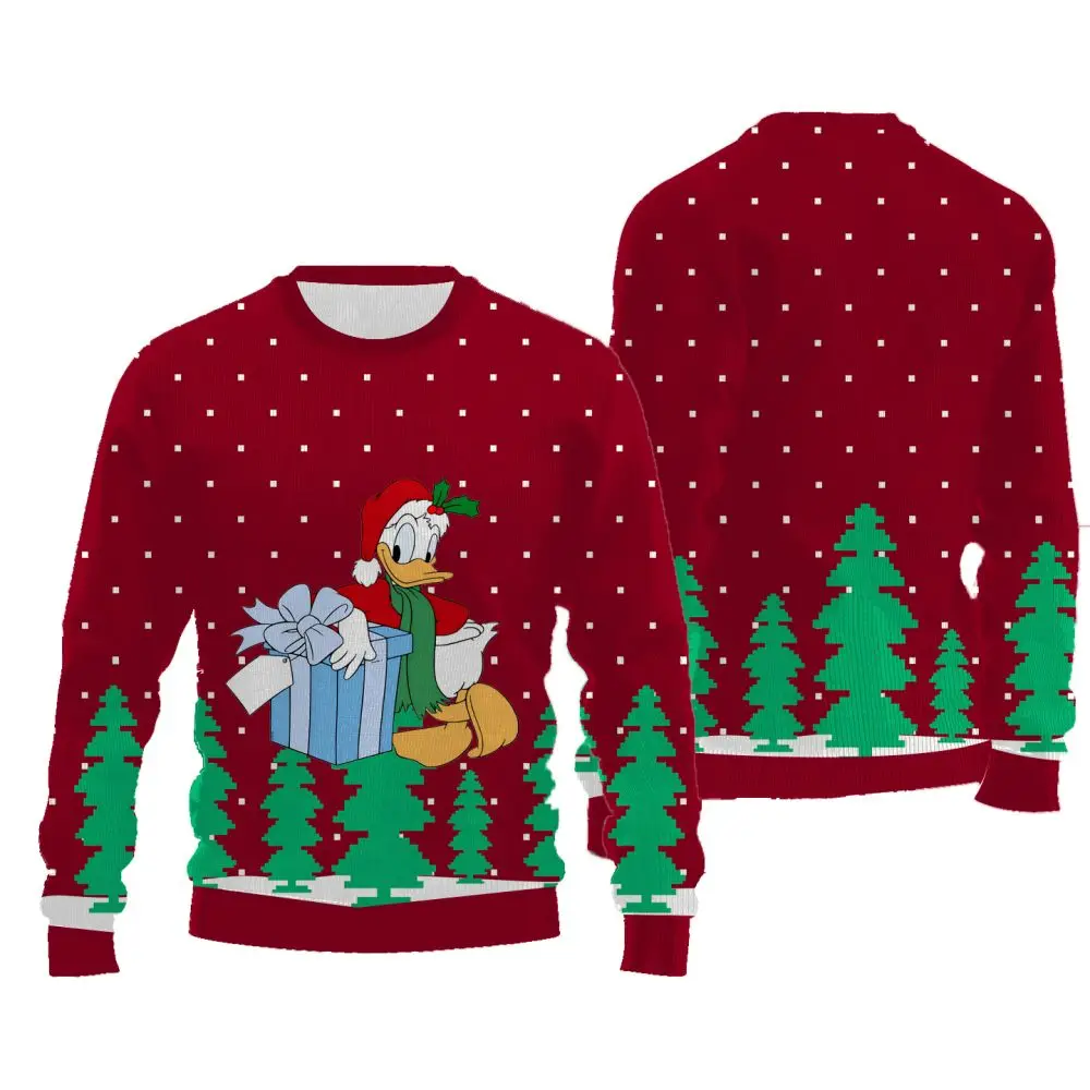 Suéter de Navidad con patrón de dibujos animados de Disney para mujer, sudadera de manga larga con cuello redondo, Jersey informal de moda Harajuku