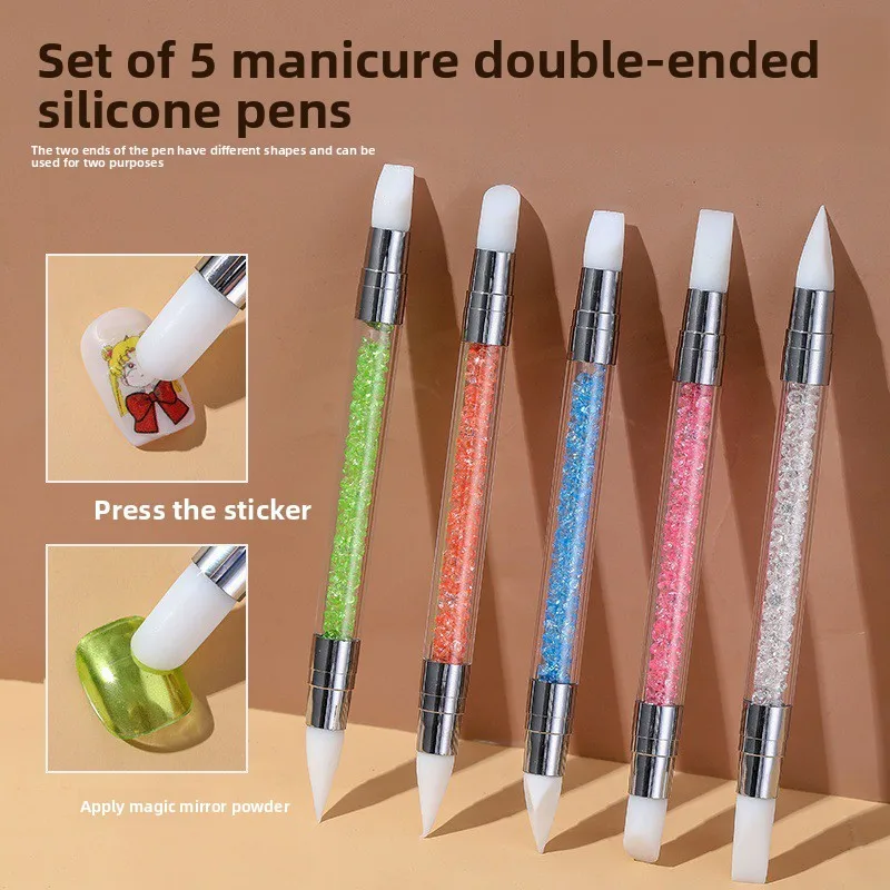 Silicone nail art pen - acrylic drill rod multifunctional embossing & smudging tool - magic mirror powder dual-ended