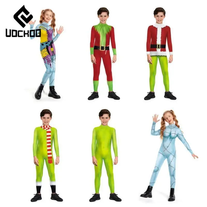 

Christmas Elf Cosplay Costume Girl Boy Xmas Jumpsuit Santa Claus Bodysuit Stage Performances Green Outfit Carnival Party Clothes