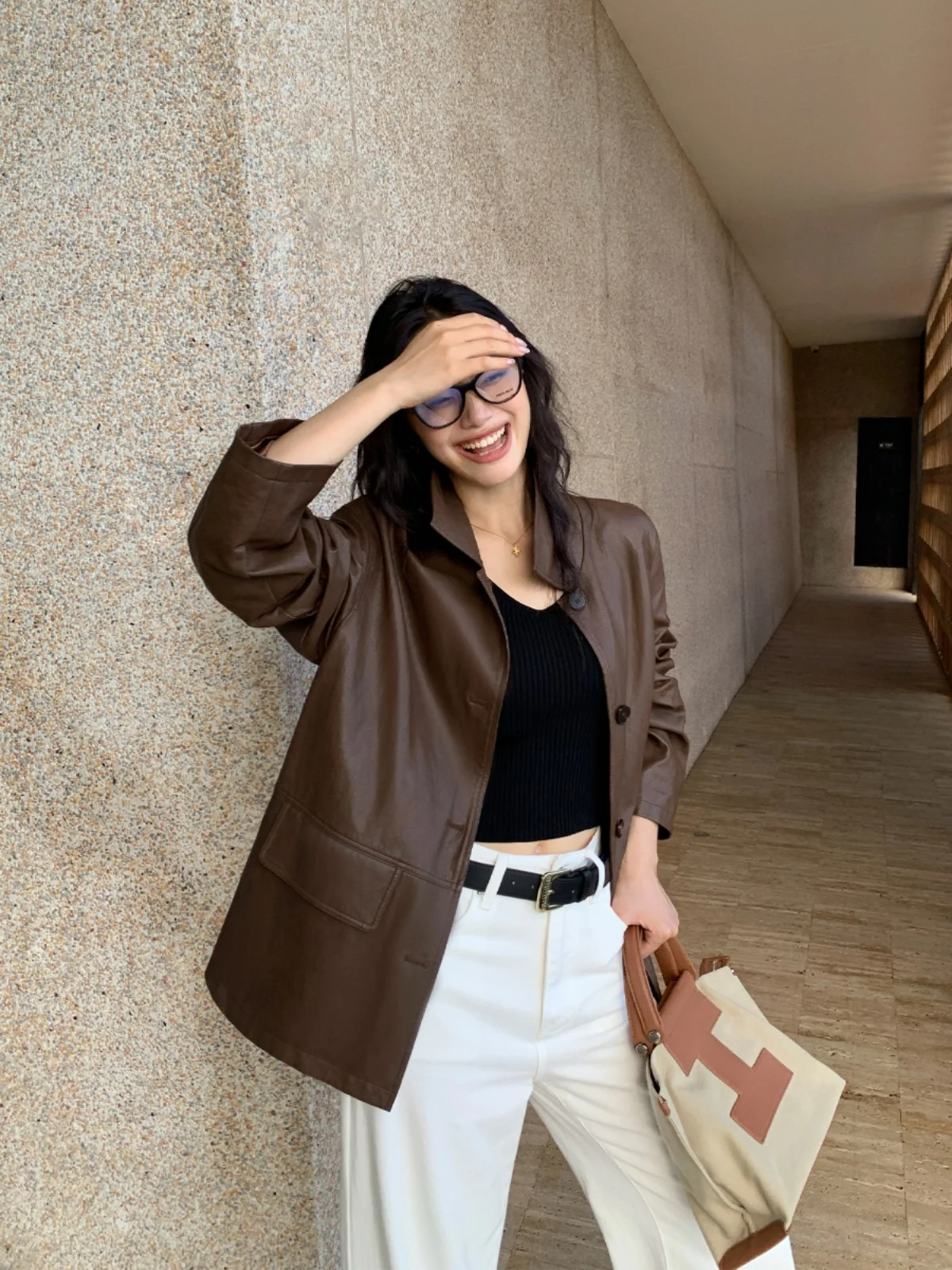 プスメデ ブラ レザー ジャエット レディース ルーズ スリミング デザイン ストリート スレ ロング スベ コート ケッツ付き レギュラーフィット PUレザー