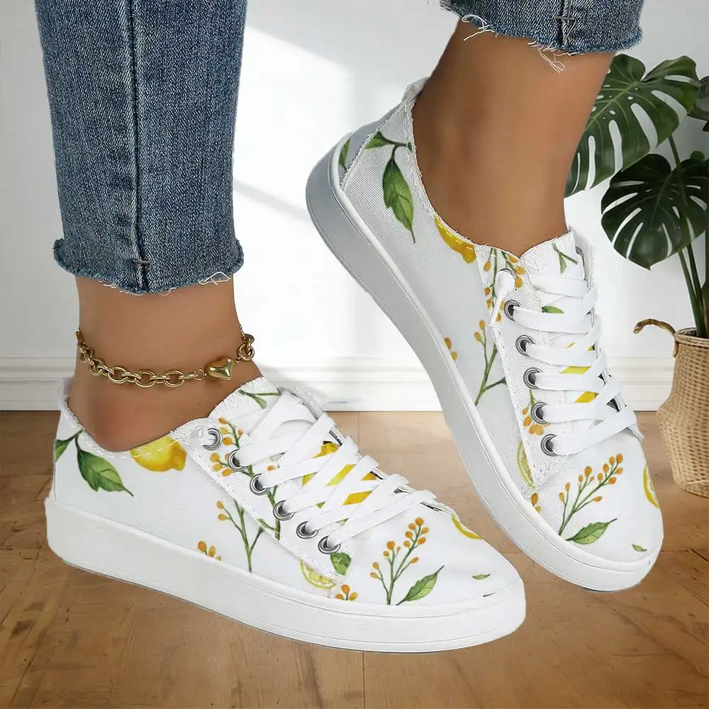 Summer Fresh Fruit Lemon Canvas Shoes, Soft-Soled Breathable Slip-On Shallow Sneakers, Women's Flats