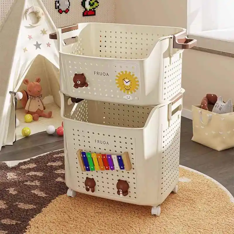 

Large Capacity Toy Storage Box Child Snack Doll Block Storage Basket Wheel Double Door Opening Universal PP Material Toy Box