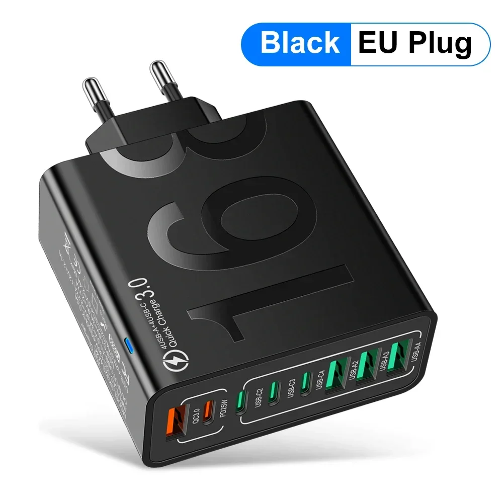 USB-C-Ladegerät, mehrere 8 Anschlüsse, Typ C, hohe Geschwindigkeit, schnelles Schnellladen, PD-Handy-Wandadapter für iPhone 16, Xiaomi, Huawei