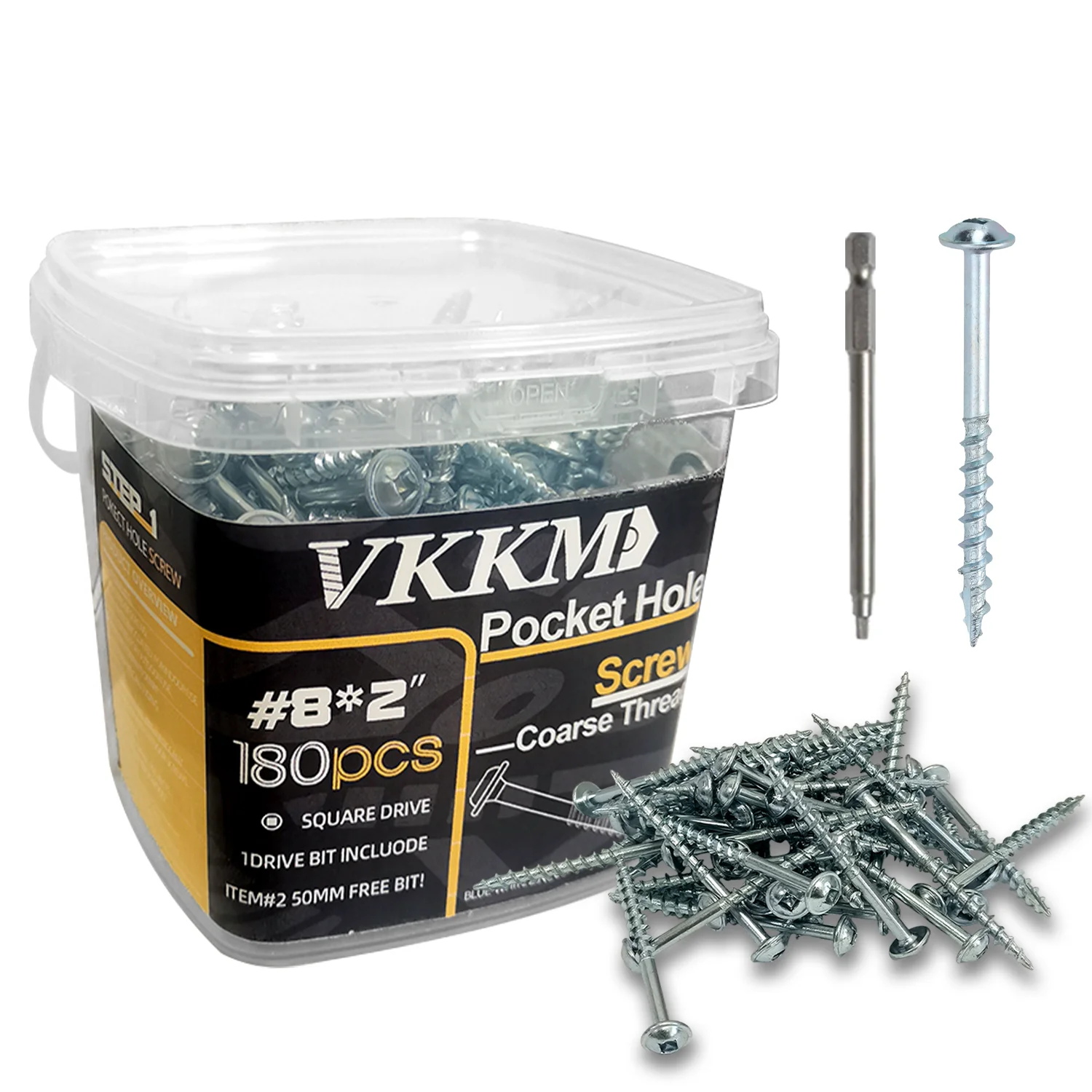 

VKKM#8 Blue and White Zinc Square Slot Pocket Self-tapping Screws, Galvanized Anti-rust, 50mm Driver Included.