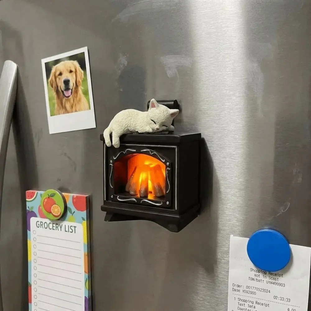 Luminous Mini Cat Fireplace Magnet Unique Cute Christmas Wreath Fridge Magnet Retro Night Light Magnet Festive Atmosphere