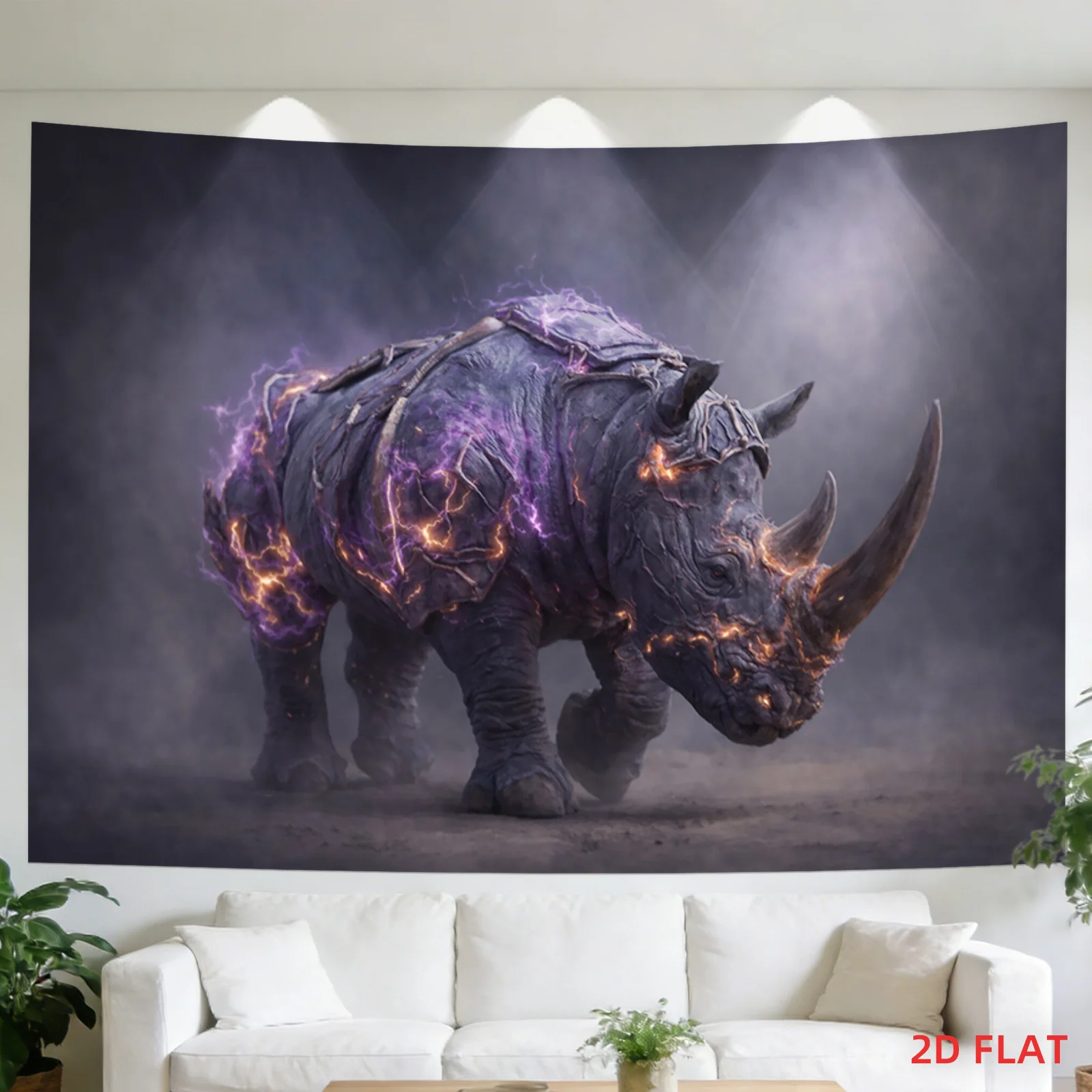 Epic Glowing Rhino Tapestry Wall Hanging Oversized Fantasy Beast Art Decor Dark Mystic Creature Poster 150x230cm