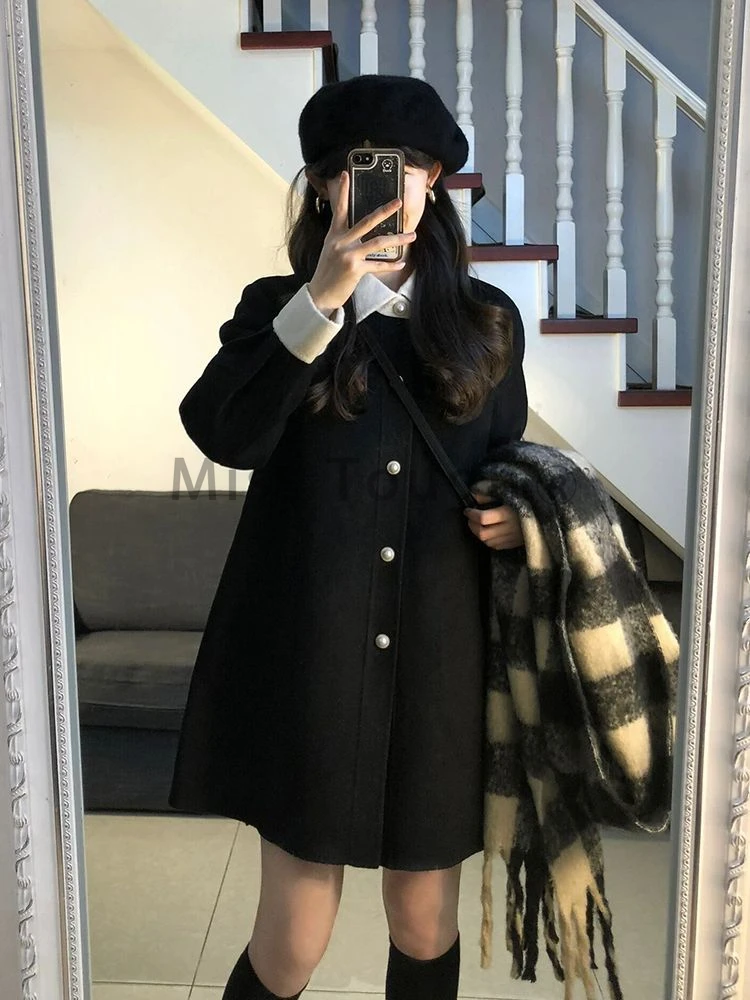 Inverno dolce nuovo cappotto di lana partito donne moda coreana caldo High Street giacche femminile Chic elegante ufficio Outwear miscele 2024