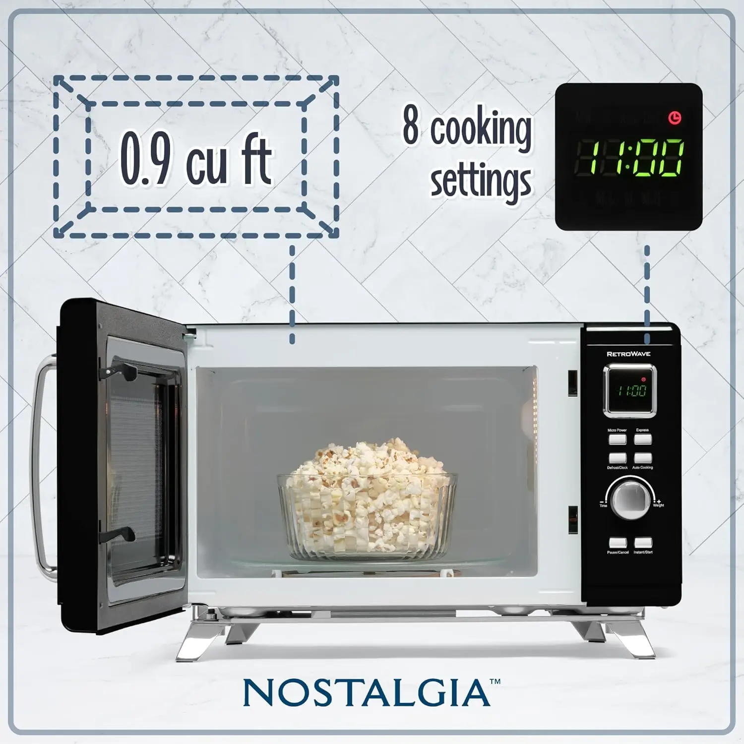 Microwave - 900 watts -8 pre-programmed cooking Settings - Digital clock - Kitchen appliances