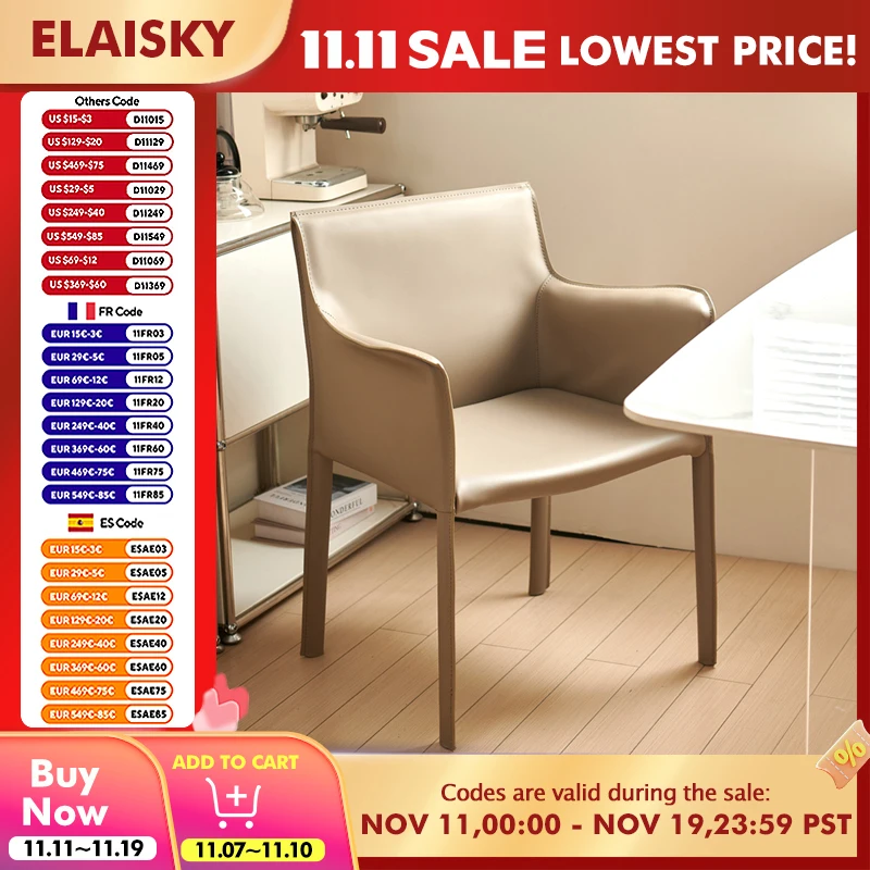 

Nordic Soft Saddle Leather Dining Chairs Comfort Sturdy Kitchen Chair with Armrest Stylish Modern Steel Frame Hotel Dinner Chair