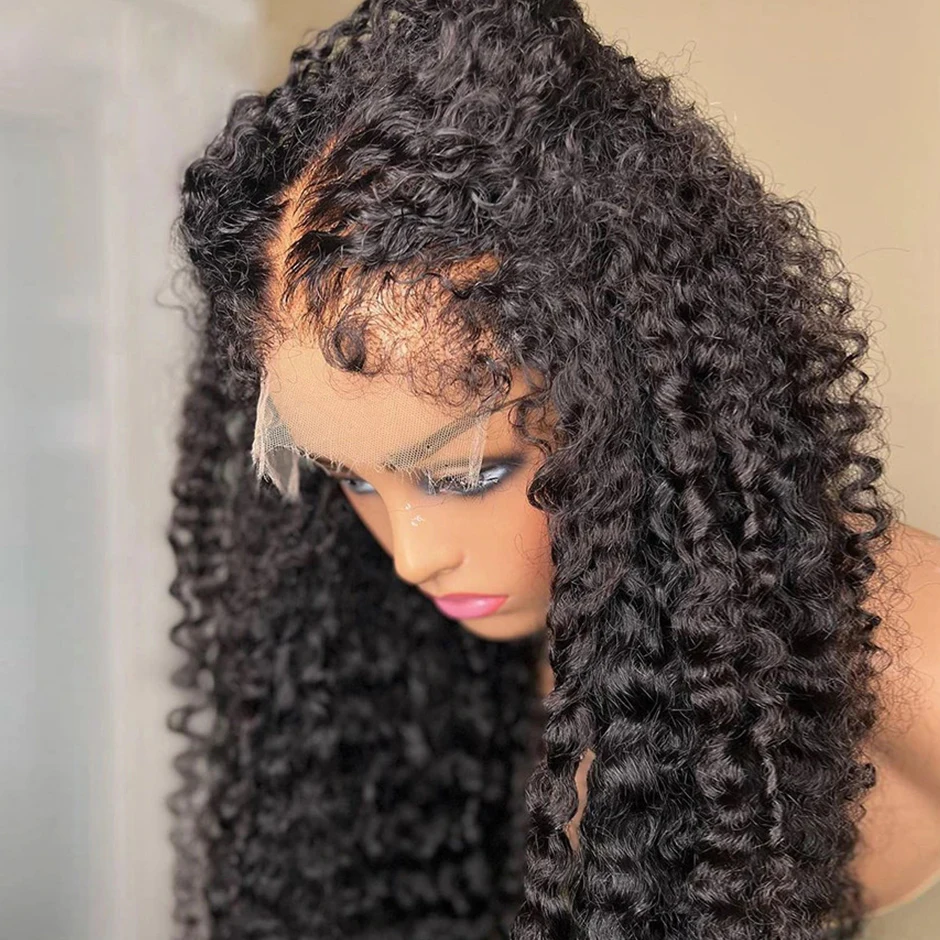 Soft Deep Glueless 180 Density PrePlucked Long Black 26 inch Kinky Curly Lace Front Wigs For African Women Babyhair Daily