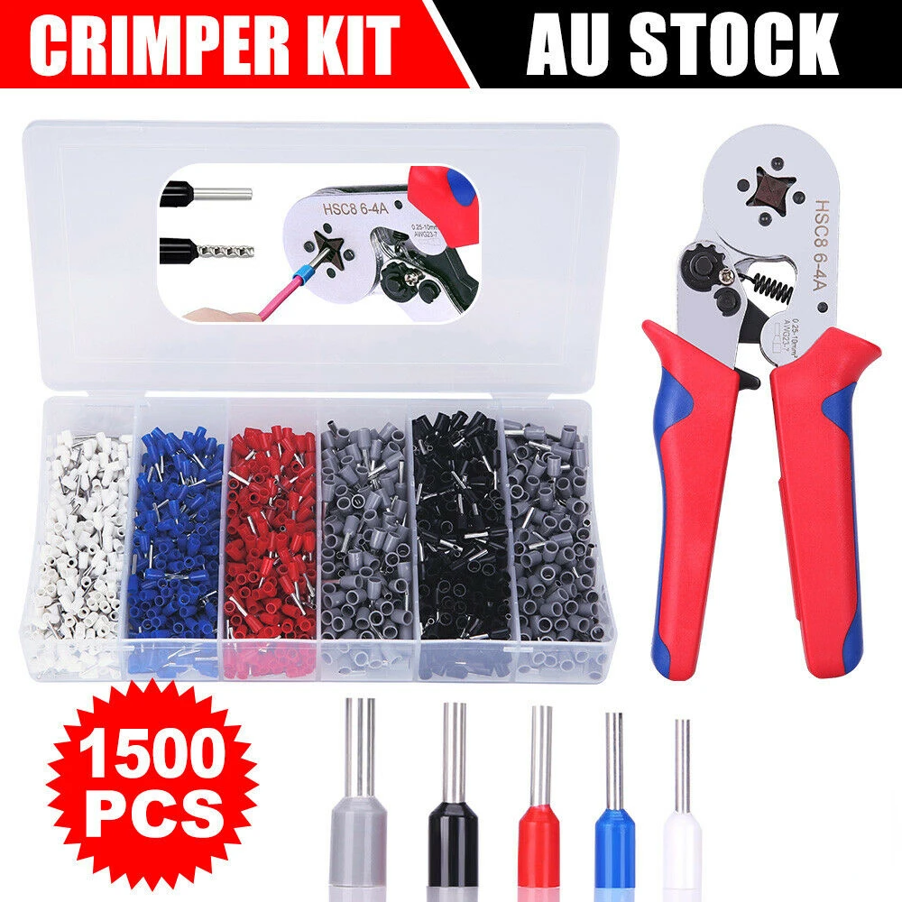 

1500Pcs Steel Bootlace Ferrule Crimper Tube Terminal kit Hand Crimper Pliers Tool Four-angle Serrated Ratchet for 0.25-10mm²