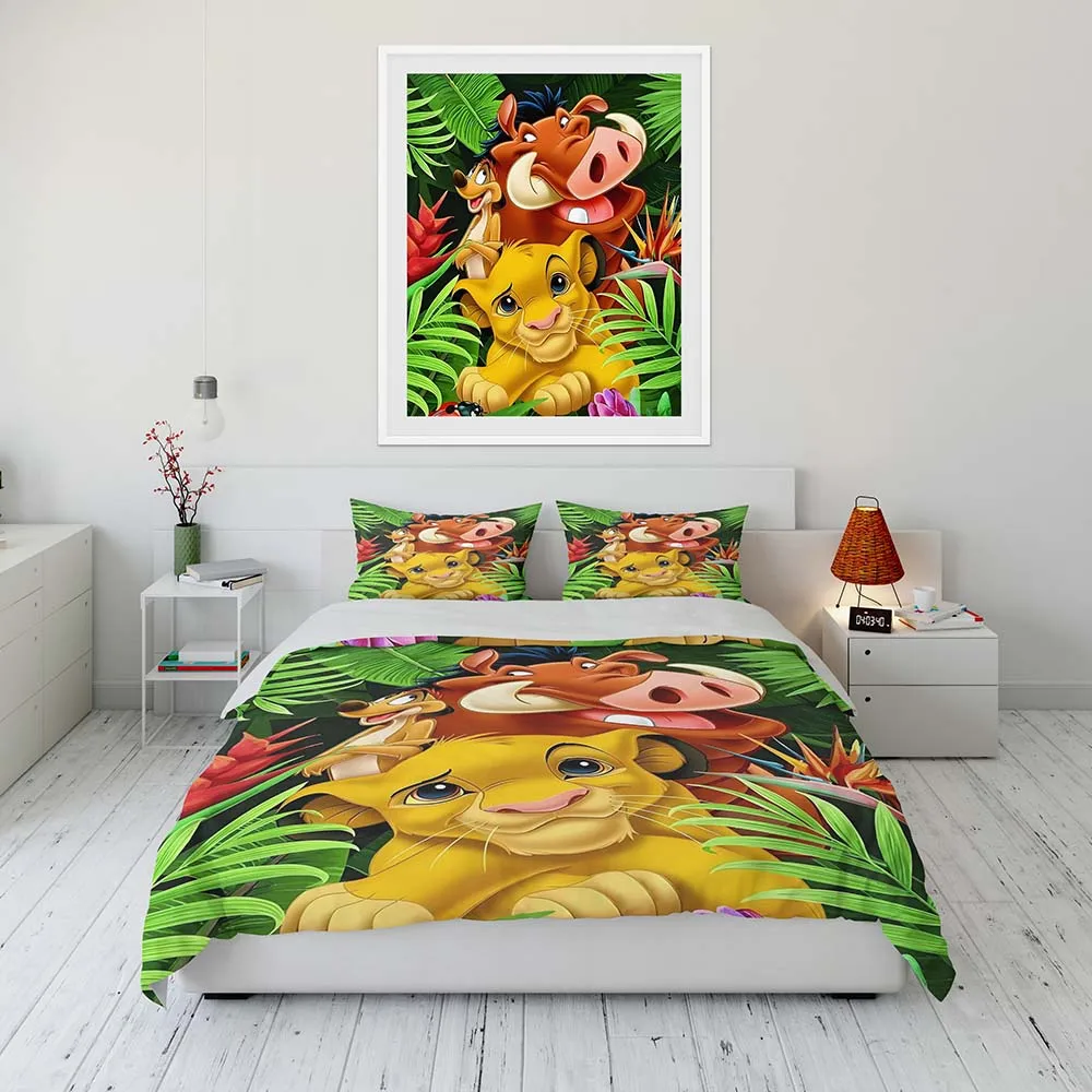 Disney The Lion King Bedding Set Kid Single Double King Flat Sheet Duvet Cover Pillowcase Bed Linens Bedclothes Home Textile