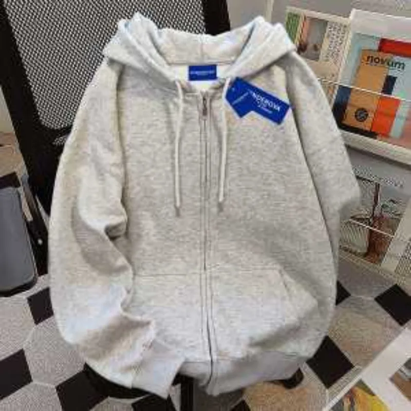 

Корейская толстовка с капюшоном из чистого хлопка, женская осенне-зимняя свободная бархатная утолщенная куртка-кардиган на молнии для пар