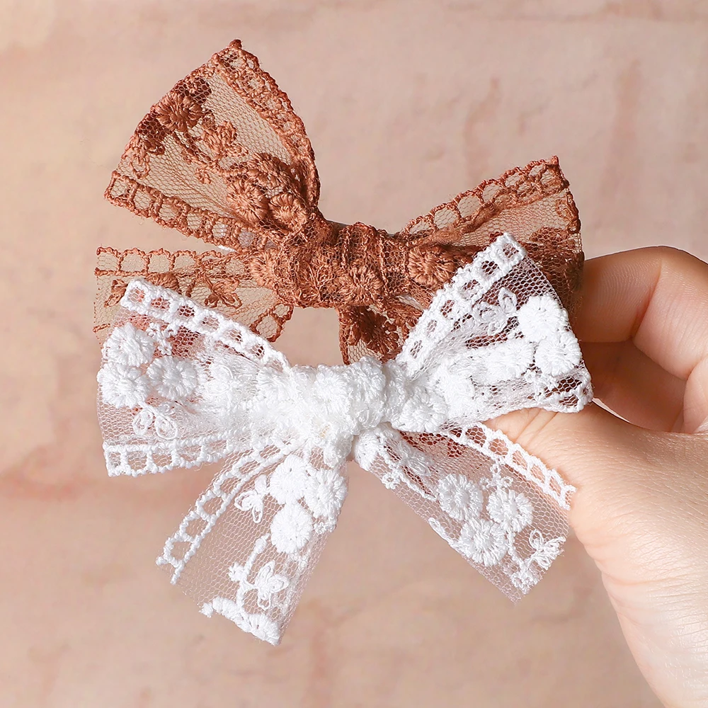 

2Pcs/Set Baby Girl Hair Clips Cute Lace Cutout Bowknot Handmade Bows Hairpin Barrettes Kid Headwear Solid Color Hair Accessories