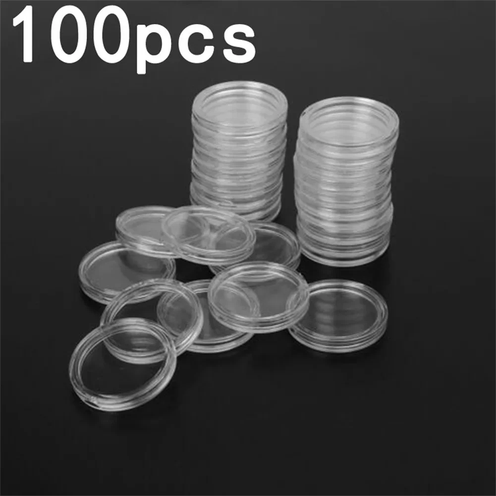 100 개/몫 35mm 투명 동전 홀더 캡슐 상자 스토리지 라운드 디스플레이 케이스 액세서리 지우기 라운드 플라스틱 동전 홀더