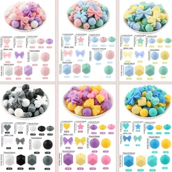 63pcs Butterfly Knot Star Crownf Silicone Beads DIY Handmade Accessories For Making Jewelry Beaded Pen Keychains 