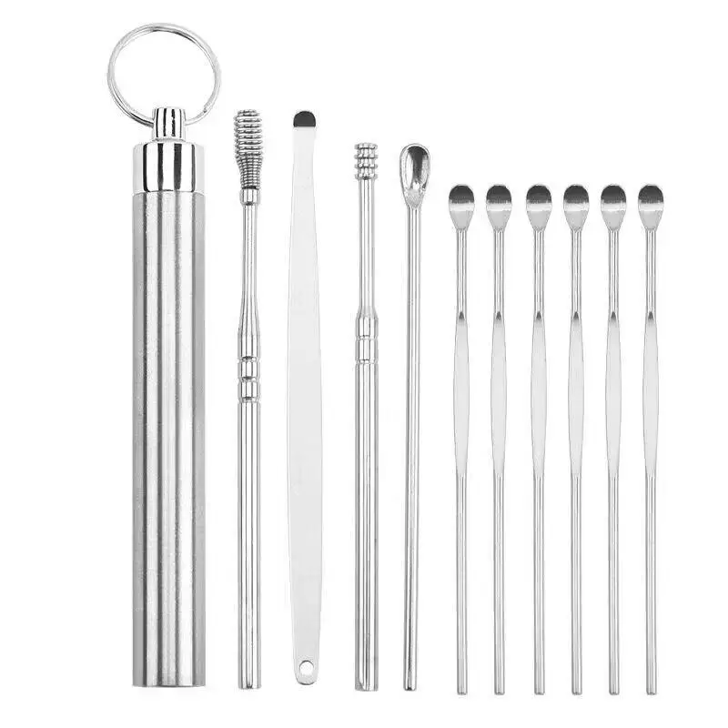 1set Ear Wax Pickers Stainless Steel Earpick Wax Remover Care Ear Clean Tool Easy Carry