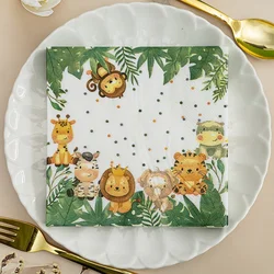 20Pcs/bag Cartoon Jungle Safari Animal Paper Napkins Disposable Tissues Towel for Kids Birthday Baby Shower Party Decoration