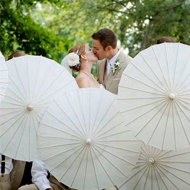 24PCS กระดาษ Parasol ร่มแต่งงาน PARTY Favor 40 ซม.ร่มไม้ไผ่สําหรับเจ้าสาว Centerpieces Photo Props