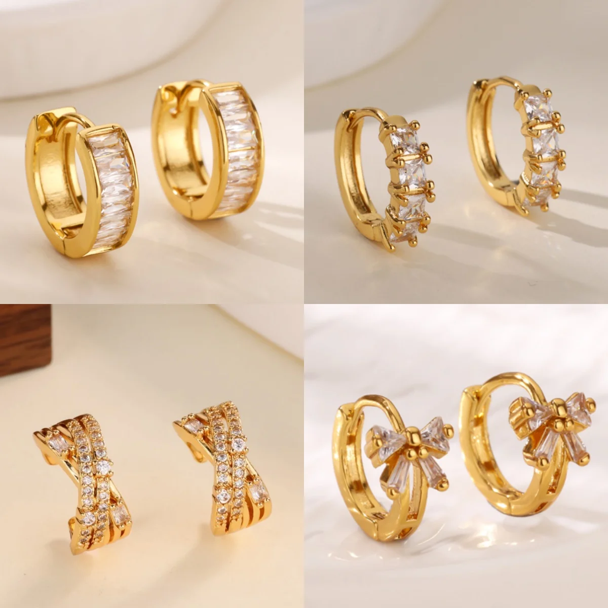 Süße Schleifenförmige Zirkonia Damen-Ohrringe Vergoldeter Edelstahl Geometrischer Schmuck Ohrring Geschenk
