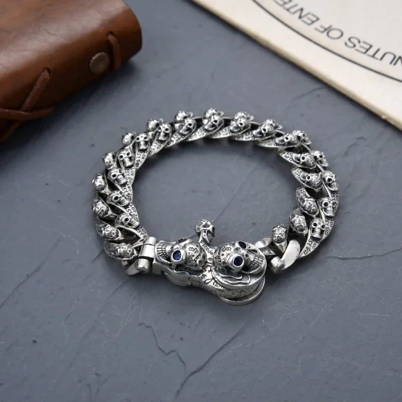 New Silver Color Graffiti Men Cuff Bracelet Trendy Men's Personalized Retro Skull Bracelet Hip Hop Aesthetic Evil Eye Bracelets