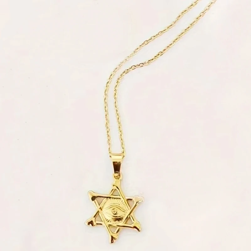 Women Star of David Illuminati Masonic All Seeing Evil Eye Pendant Necklace