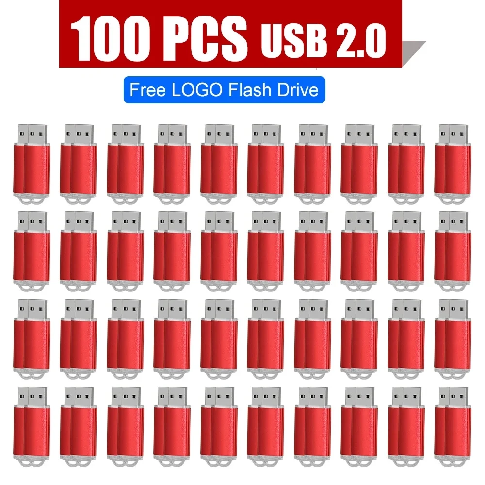100 Pack USB Flash Drive Gratis Logo 128GB 64GB 32GB 16GB 8GB 4GB Waterdichte Pen Drive Memory Stick 2.0 Schijf Kleurrijke Pendrive - afbeelding 1