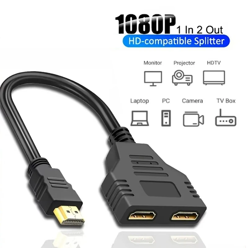 HDMI-compatible Splitter Adapter 1 In 2 Out Cable Male To Dual Female 1080P 4K 3D For Laptop TV Monitor PC Display Box Converter