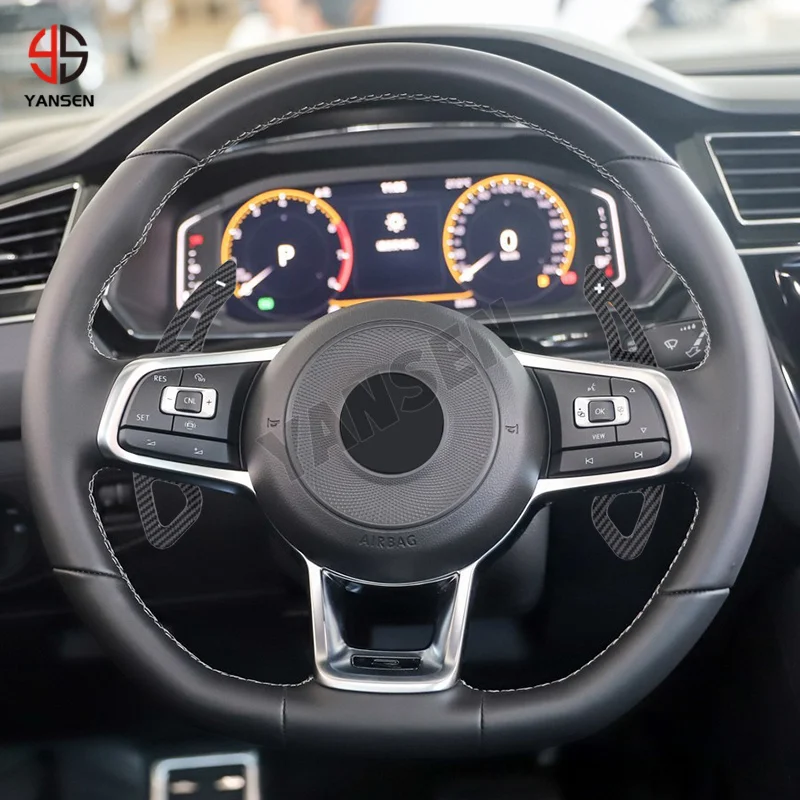 Black Carbon Fiber Steering Wheel Shift Paddle Extension Shifters For VW Golf 7 Mk7 R-Line GTI 2013-2018 Accessories